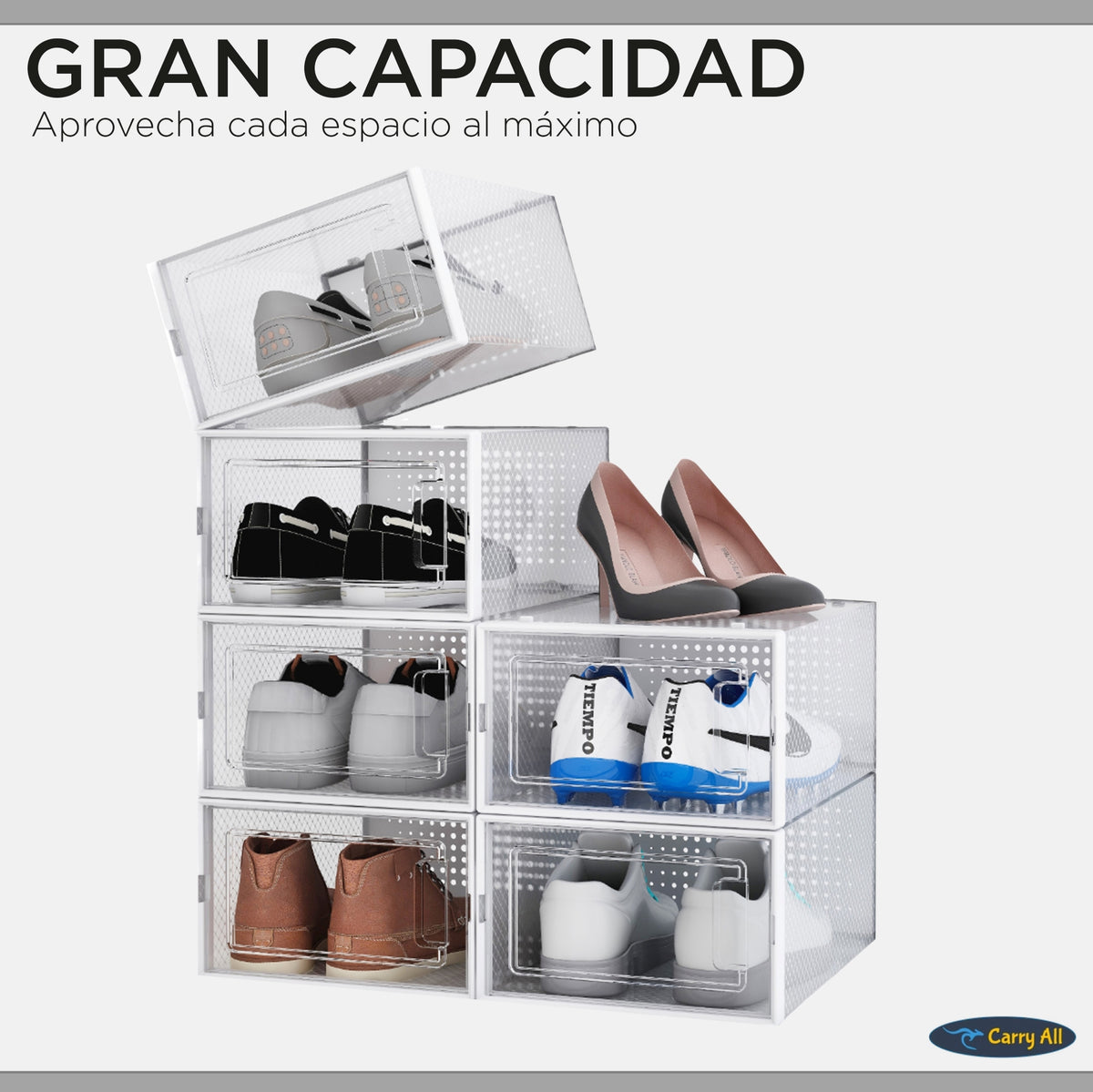 Pack 6 Cajas Organizadoras  Carry All Zapatos Ropa Varios Apilables S