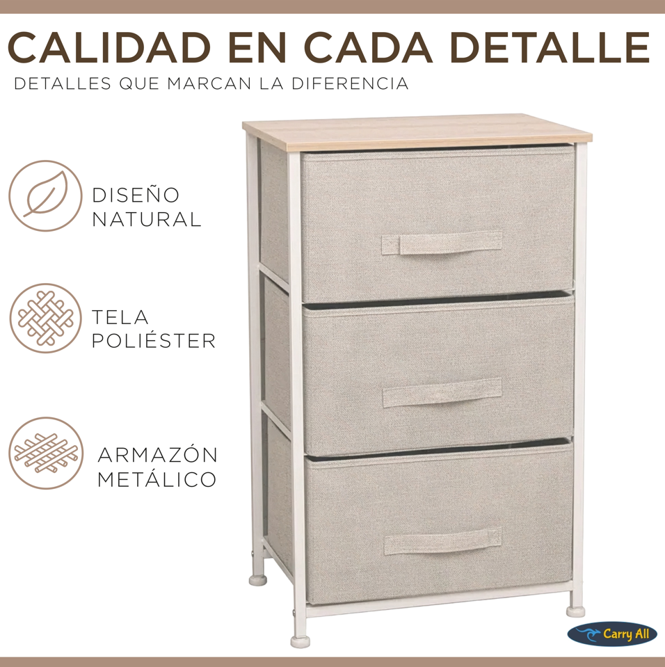 Cajonera Velador Organizador Carry All 3 Cajones Línea Color Solid