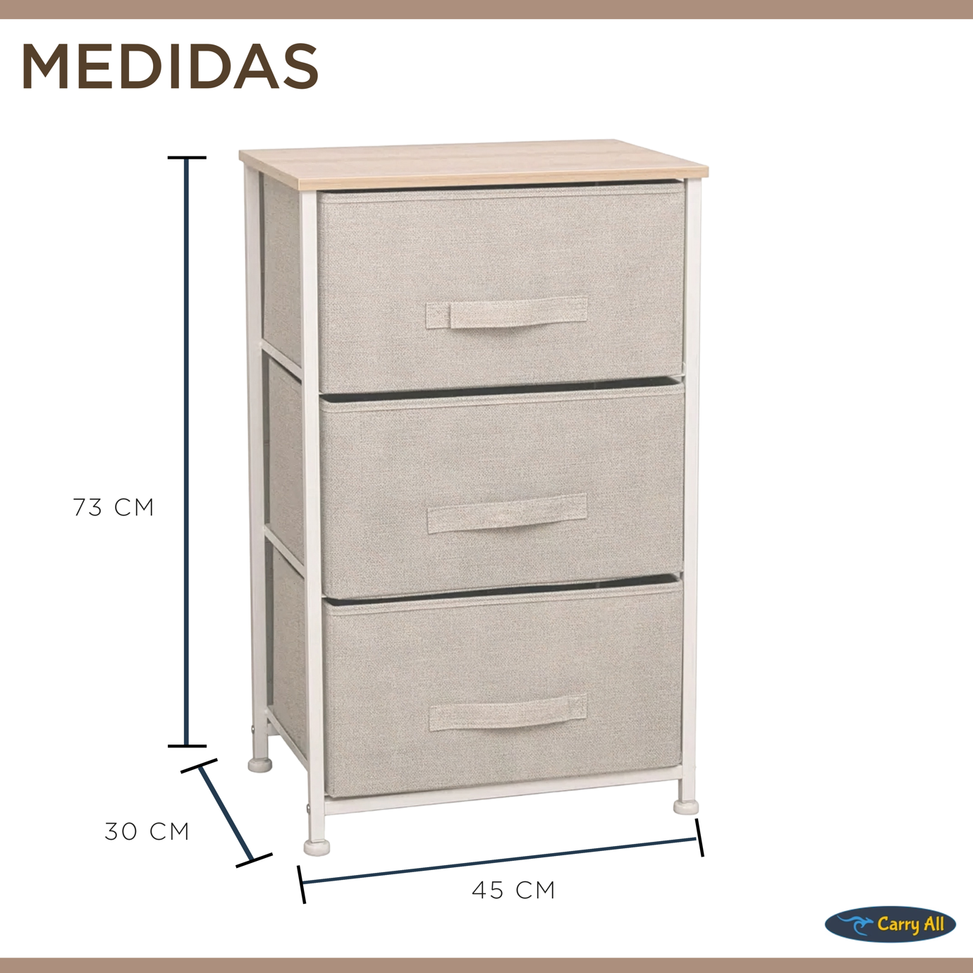 Cajonera Velador Organizador Carry All 3 Cajones Línea Color Solid