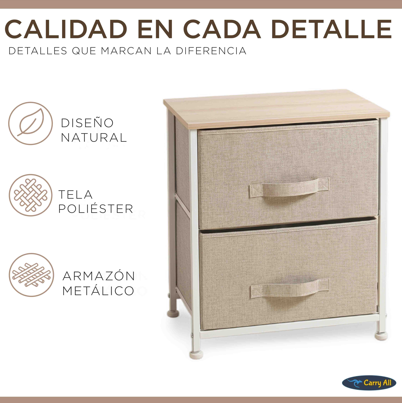 Cajonera Velador Organizador Carry All 2 Cajones Línea Color Solid