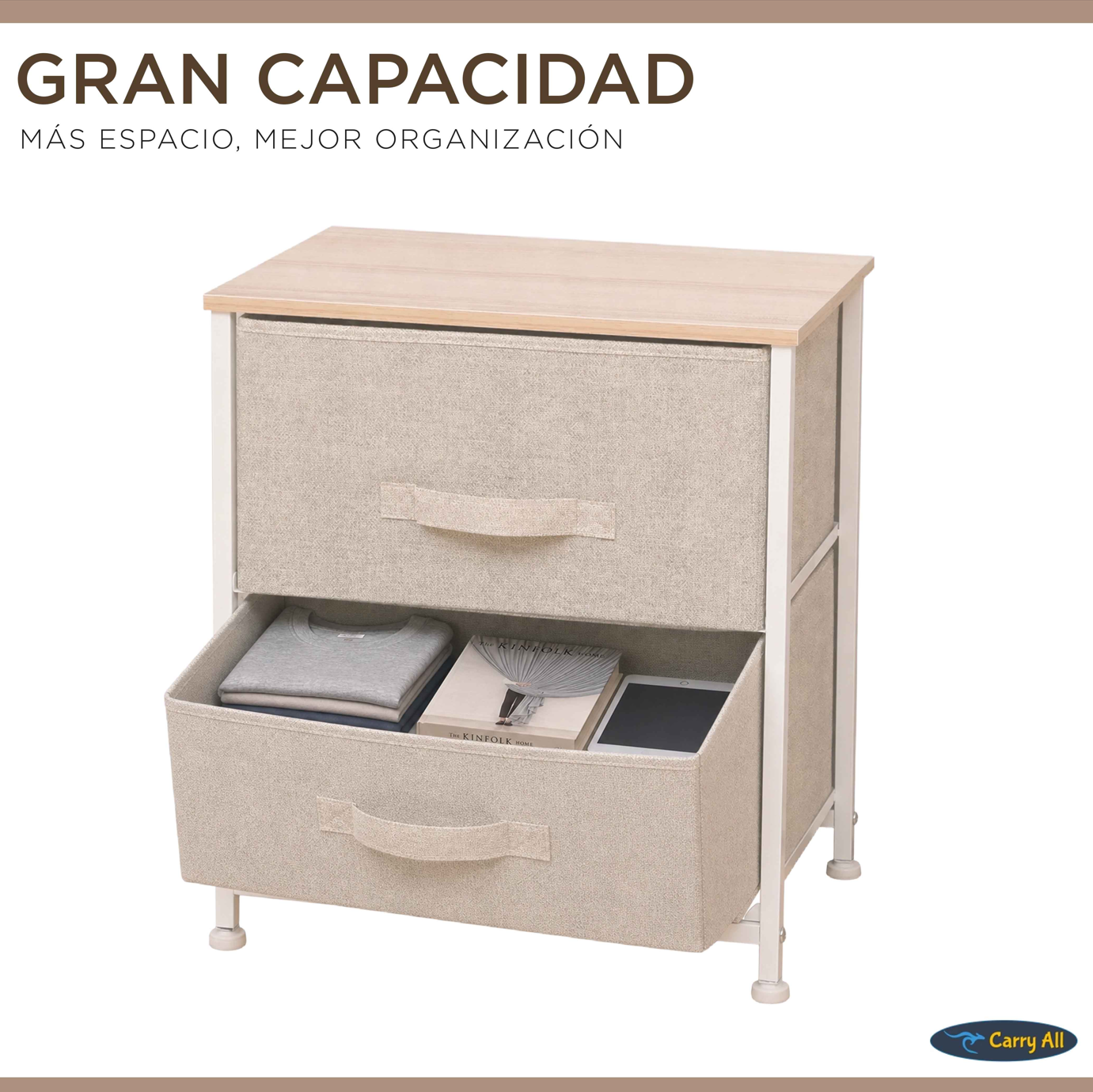 Cajonera Velador Organizador Carry All 2 Cajones Línea Color Solid