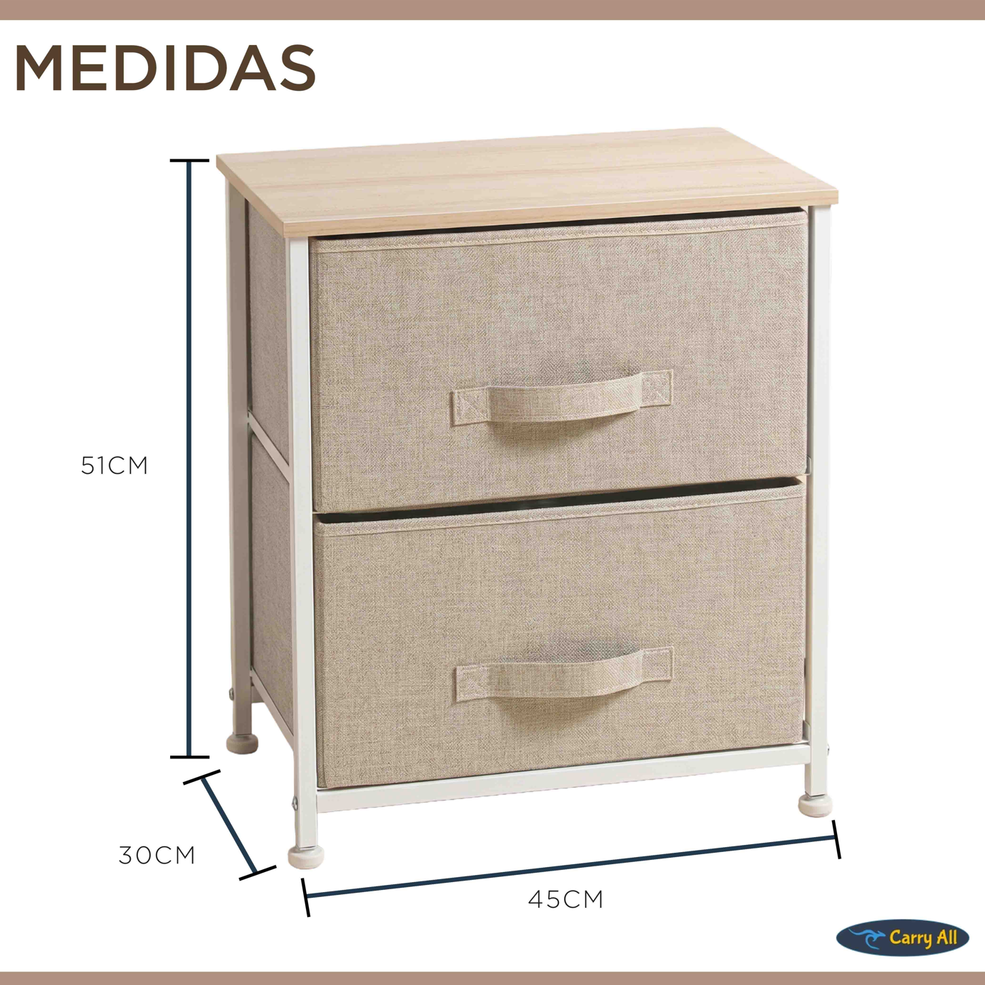 Cajonera Velador Organizador Carry All 2 Cajones Línea Color Solid