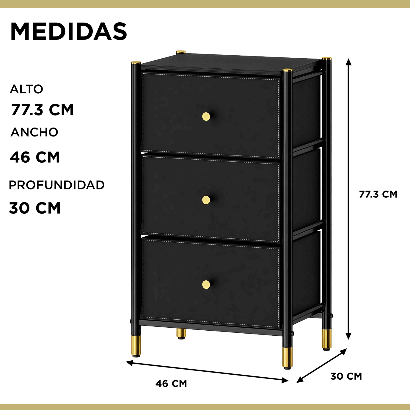 Velador Cajonera Carry All 3 Cajones Eco Cuero Linea Eco Leather