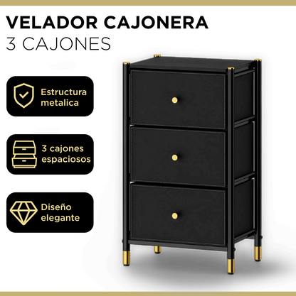 Velador Cajonera Carry All 3 Cajones Eco Cuero Linea Eco Leather