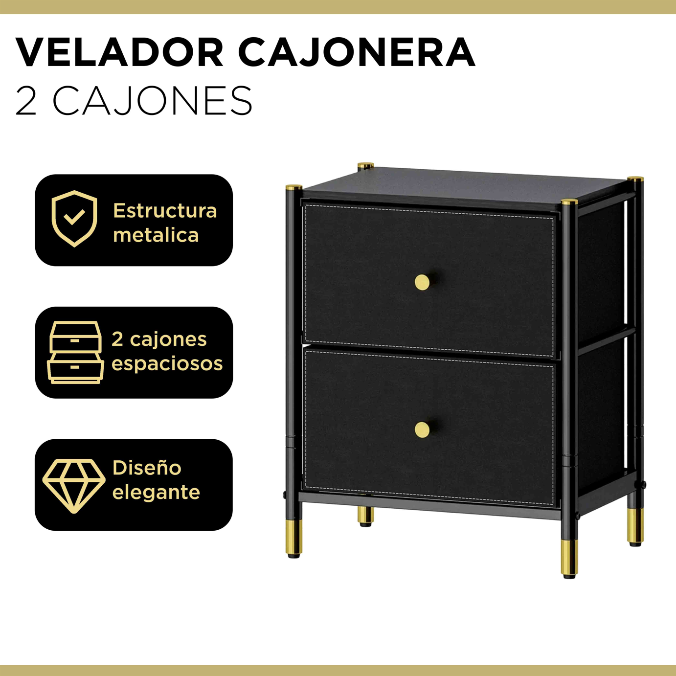 Velador Cajonera Carry All 2 Cajones Eco Cuero Linea Eco Leather