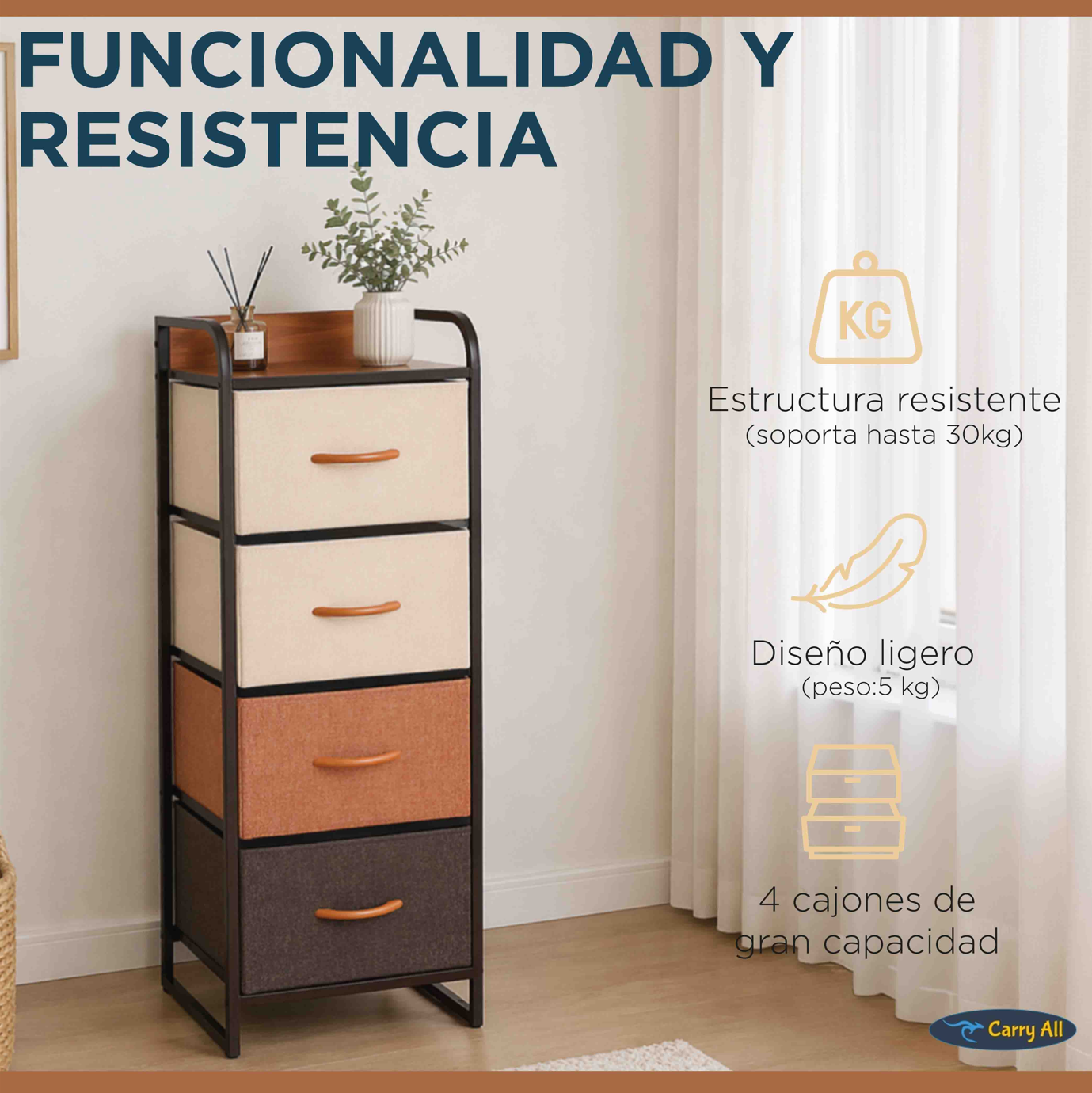 Velador Cajonera  Carry All 4 Cajones Arrimo Línea Four Seasons
