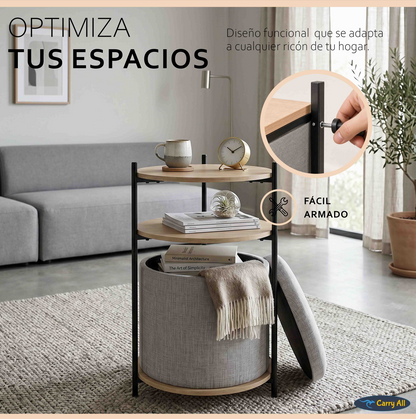 Mesa Centro Arrimo 3 Repisas Carry All Con Pouf Linea Minimalist