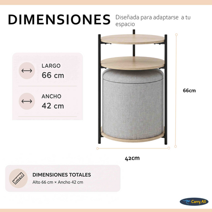 Mesa Centro Arrimo 3 Repisas Carry All Con Pouf Linea Minimalist