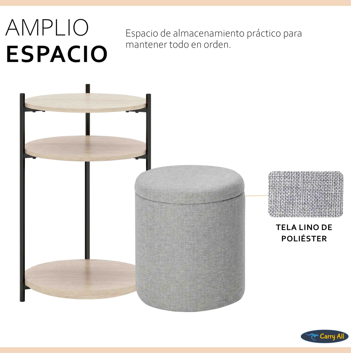 Mesa Centro Arrimo 3 Repisas Carry All Con Pouf Linea Minimalist