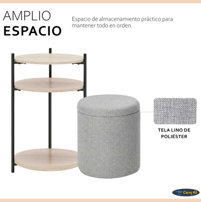 Mesa Centro Arrimo 3 Repisas Carry All Con Pouf Linea Minimalist