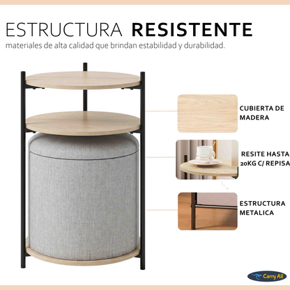 Mesa Centro Arrimo 3 Repisas Carry All Con Pouf Linea Minimalist