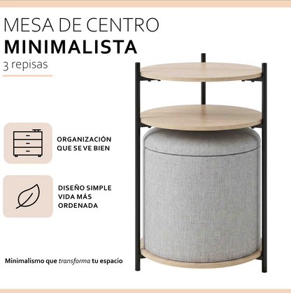 Mesa Centro Arrimo 3 Repisas Carry All Con Pouf Linea Minimalist