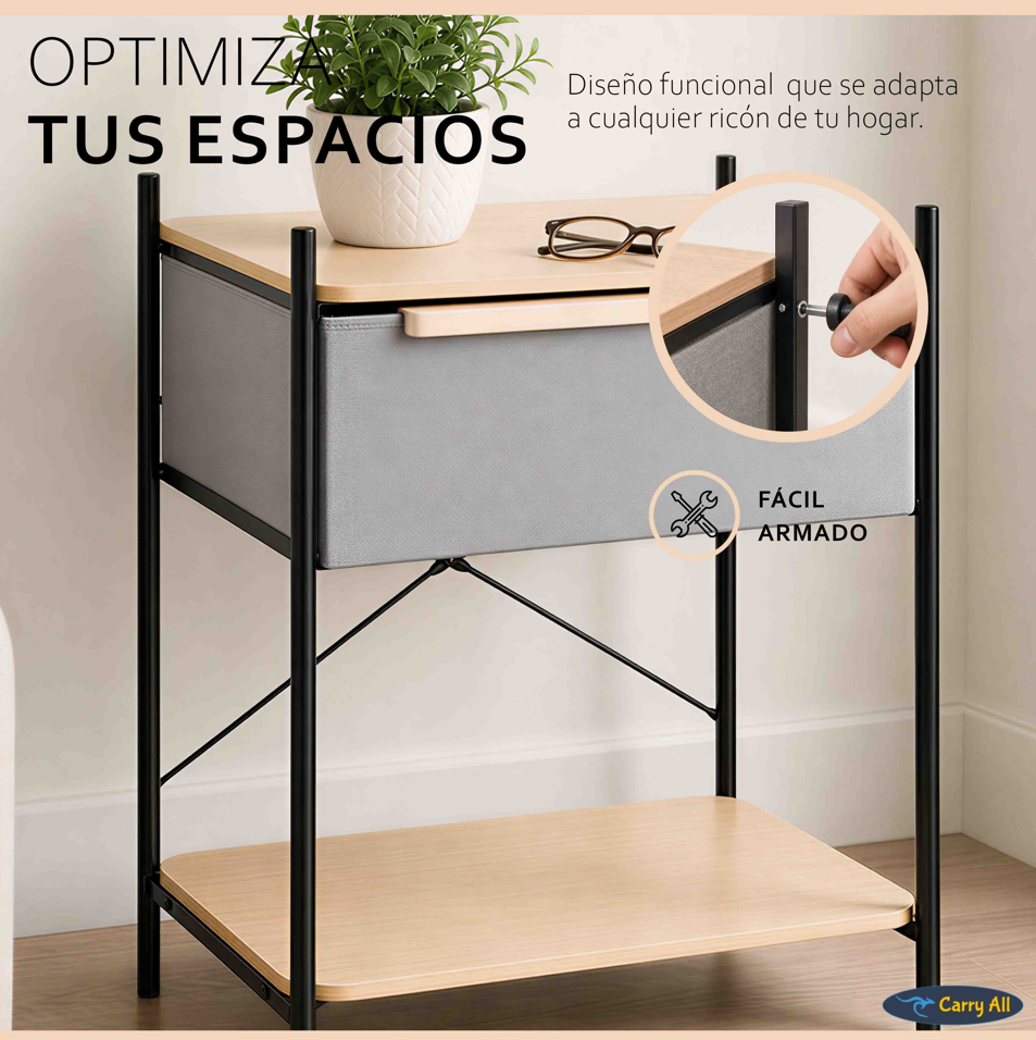Velador Arrimo 2 Niveles Carry All  Con Cajon Línea Minimalist