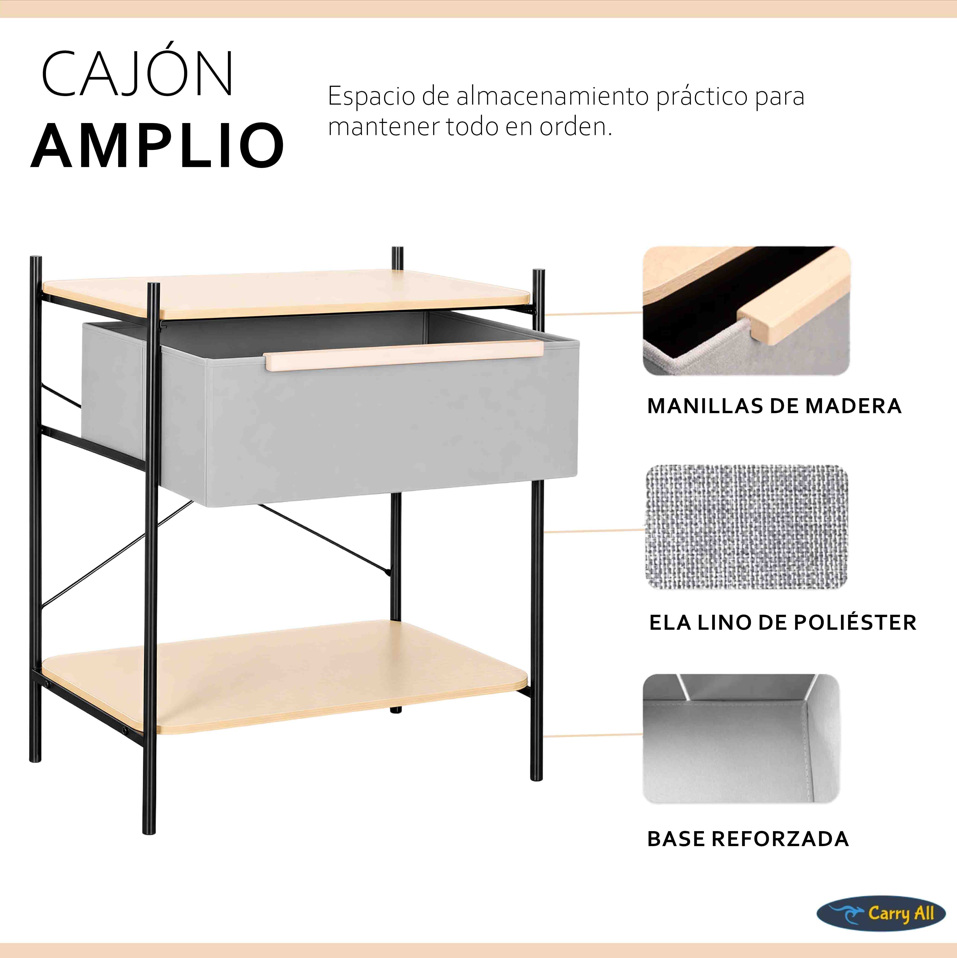 Velador Arrimo 2 Niveles Carry All  Con Cajon Línea Minimalist