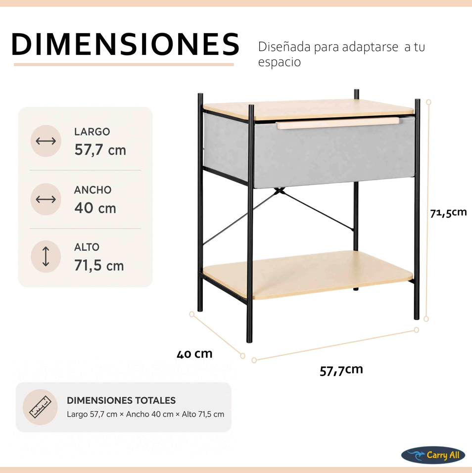 Velador Arrimo 2 Niveles Carry All  Con Cajon Línea Minimalist