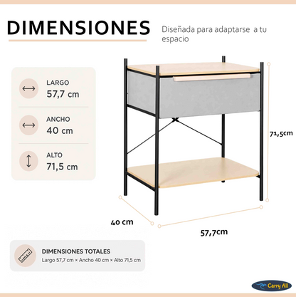 Velador Arrimo 2 Niveles Carry All  Con Cajon Línea Minimalist