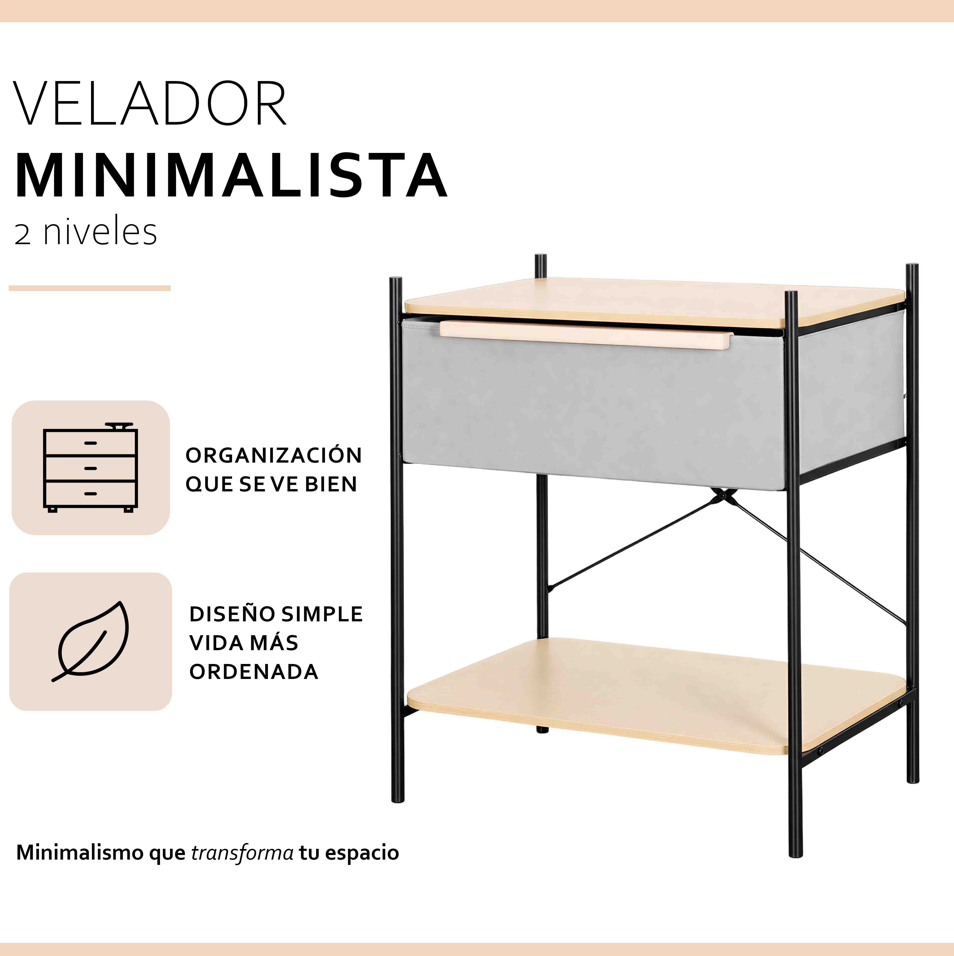 Velador Arrimo 2 Niveles Carry All  Con Cajon Línea Minimalist