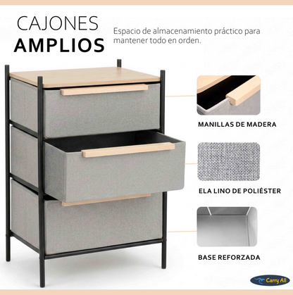 Velador Cajonera Carry All 3 Cajones Línea Minimalist