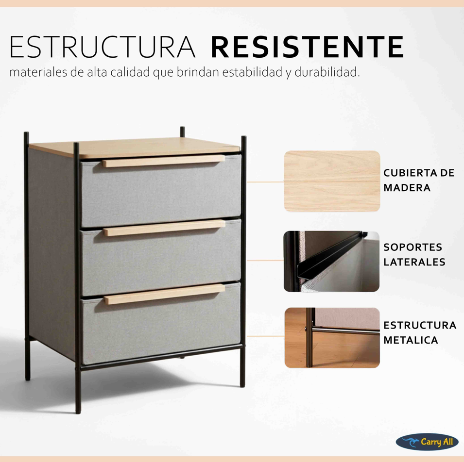 Velador Cajonera Carry All 3 Cajones Línea Minimalist