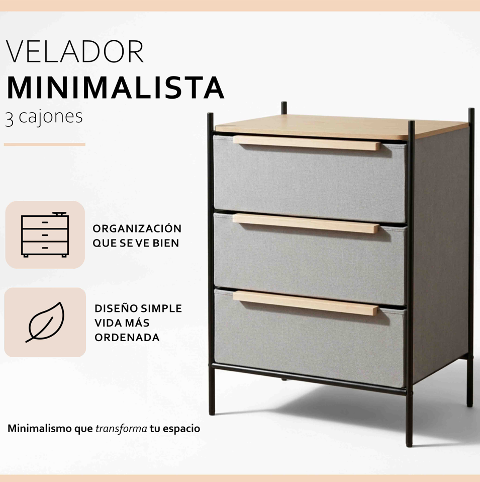Velador Cajonera Carry All 3 Cajones Línea Minimalist