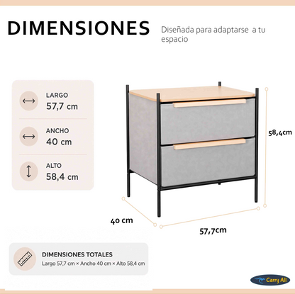 Velador Cajonera Arrimo Carry All  2 Cajones Línea Minimalist