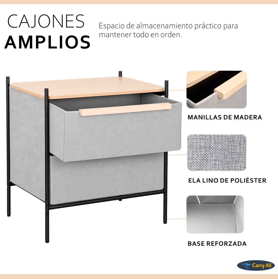 Velador Cajonera Arrimo Carry All  2 Cajones Línea Minimalist