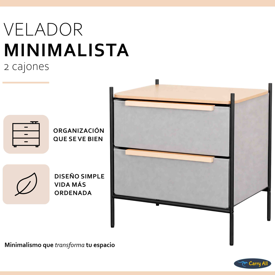Velador Cajonera Arrimo Carry All  2 Cajones Línea Minimalist