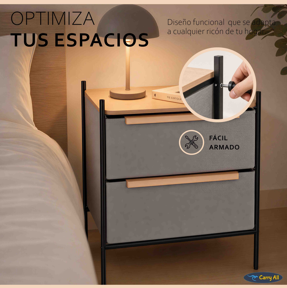 Velador Cajonera Arrimo Carry All  2 Cajones Línea Minimalist