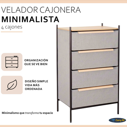 Velador Cajonera  Carry All 4 Cajones Línea Minimalist