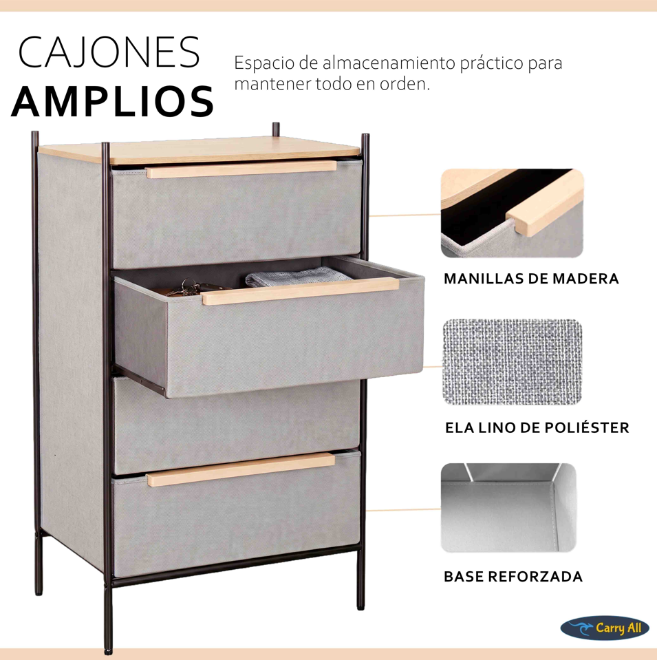Velador Cajonera  Carry All 4 Cajones Línea Minimalist