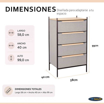 Velador Cajonera  Carry All 4 Cajones Línea Minimalist