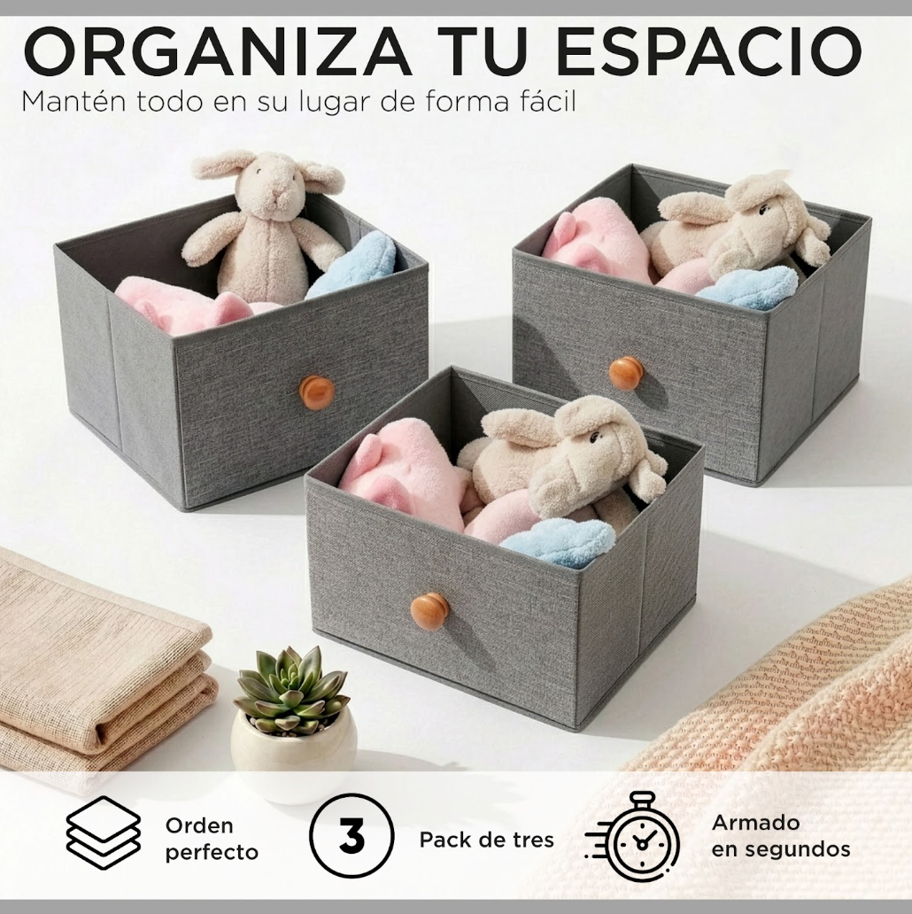Pack 3 Cajitas Organizadoras Carry All Closet Ropa Accesorios L