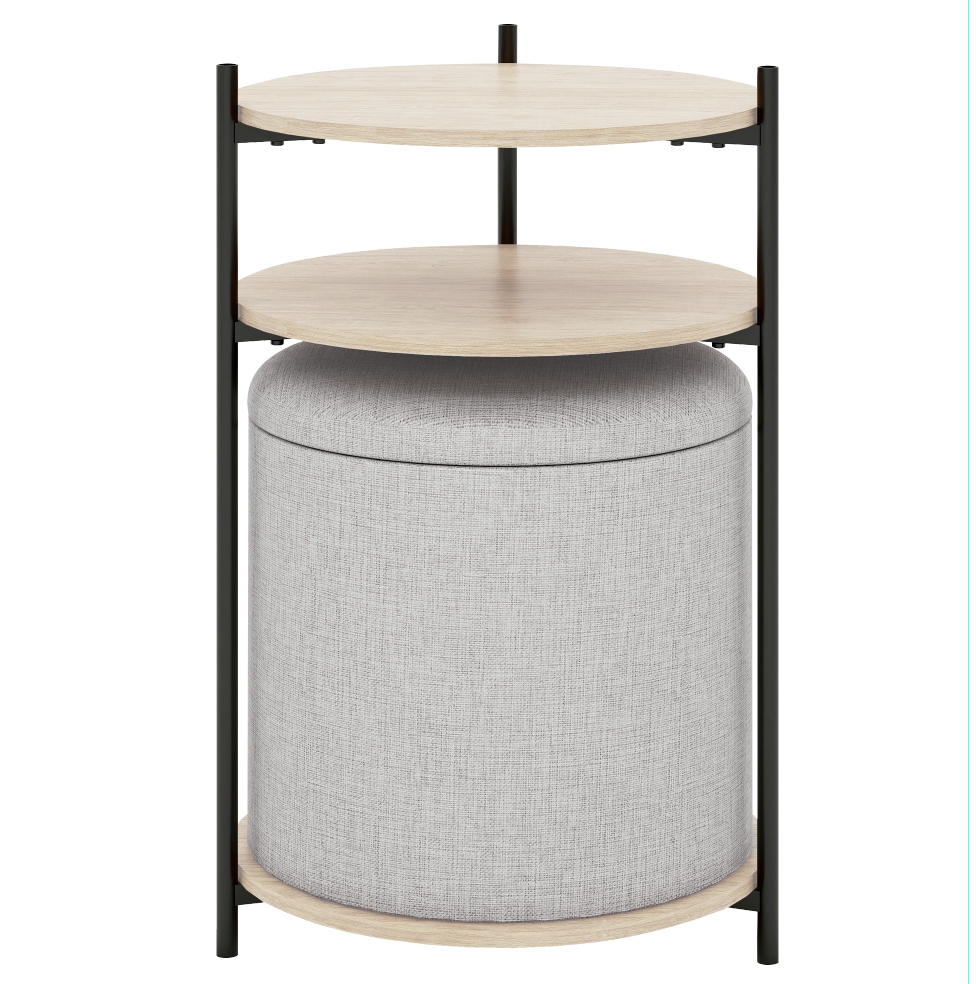 Mesa Centro Arrimo 3 Repisas Carry All Con Pouf Linea Minimalist