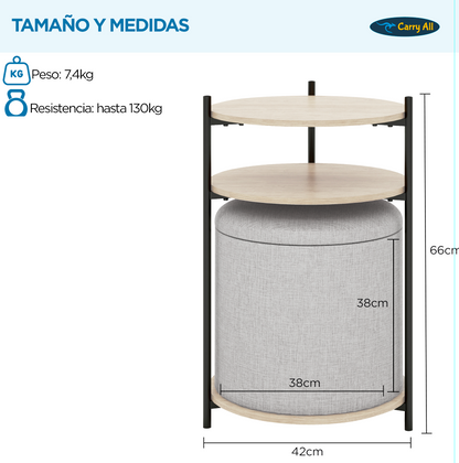 Mesa Centro Arrimo 3 Repisas Carry All Con Pouf Linea Minimalist