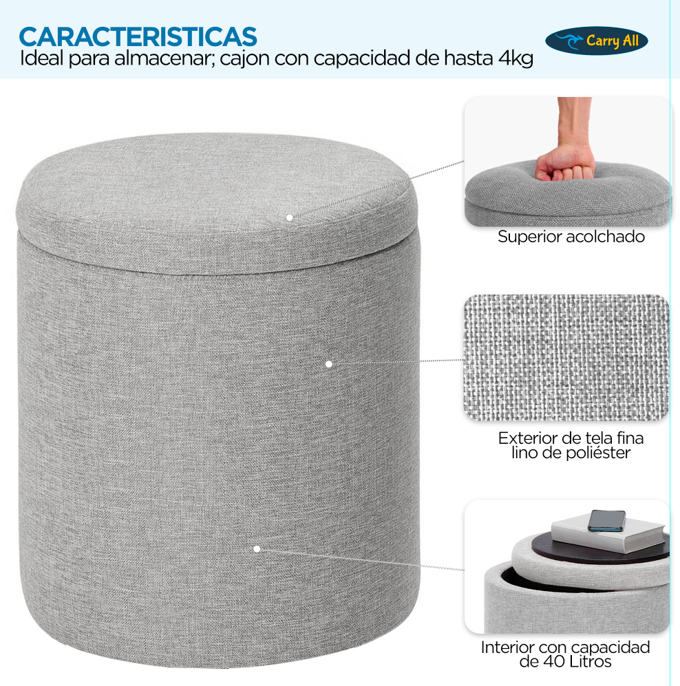 Mesa Centro Arrimo 3 Repisas Carry All Con Pouf Linea Minimalist