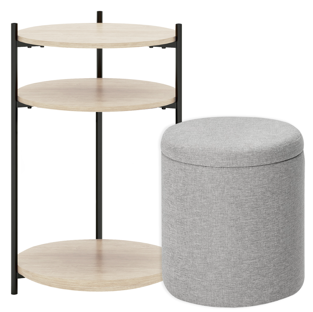 Mesa Centro Arrimo 3 Repisas Carry All Con Pouf Linea Minimalist