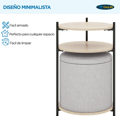 Mesa Centro Arrimo 3 Repisas Carry All Con Pouf Linea Minimalist