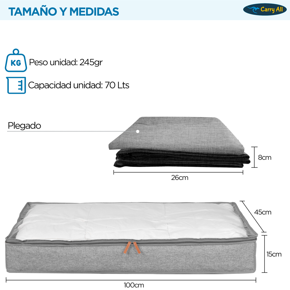 Bolso Organizador Bajo Cama Carry All 70 Litros Almacenaje Ropa Varios