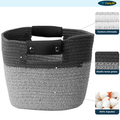 Canasto Cesta Organizadora De Algodon Carry All Tonos Grises