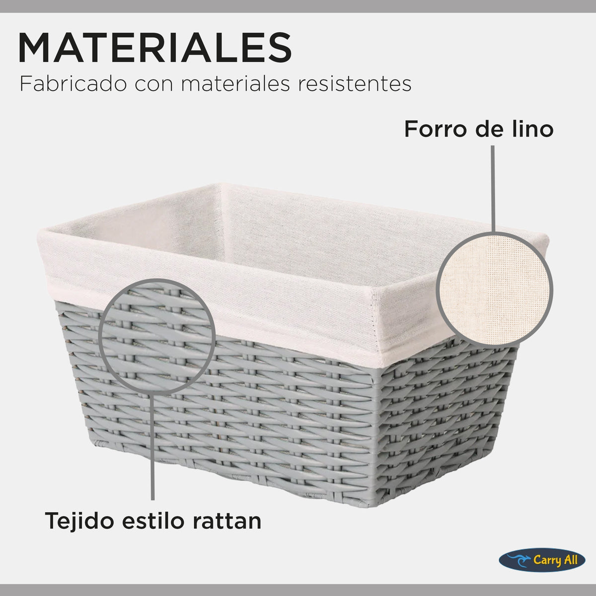 Canasto Cesta Organizadora Carry All Estilo Ratán Gris