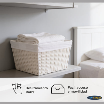 Canasto Cesta Organizadora Carry All Estilo Ratán Beige