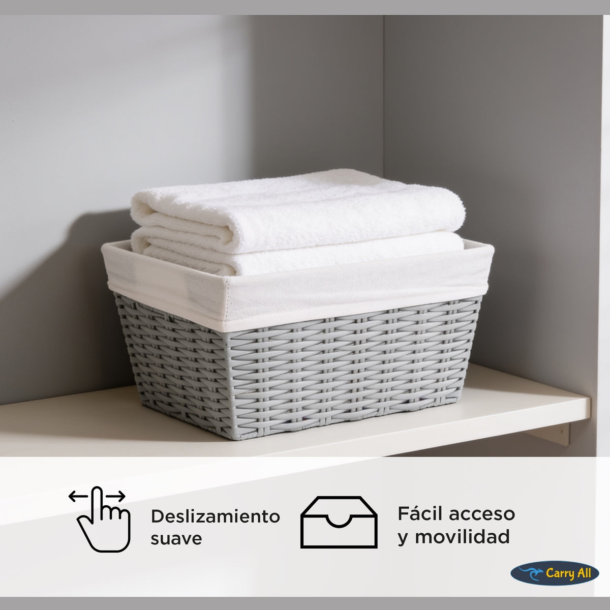 Canasto Cesta Organizadora Carry All Estilo Ratán Gris