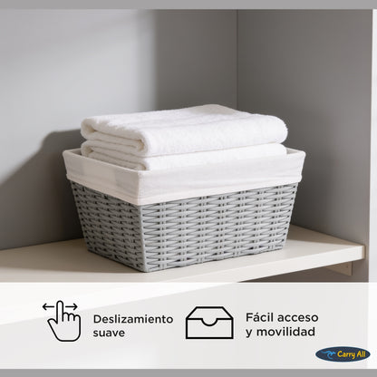 Canasto Cesta Organizadora Carry All Estilo Ratán Gris