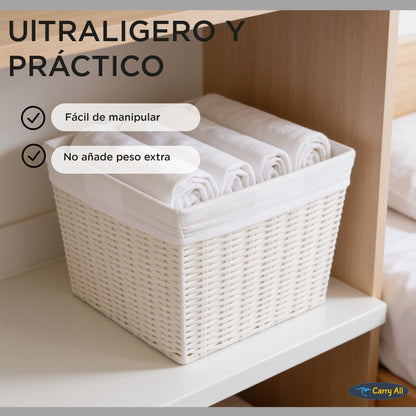 Canasto Cesta Organizadora Carry All Estilo Ratán Beige