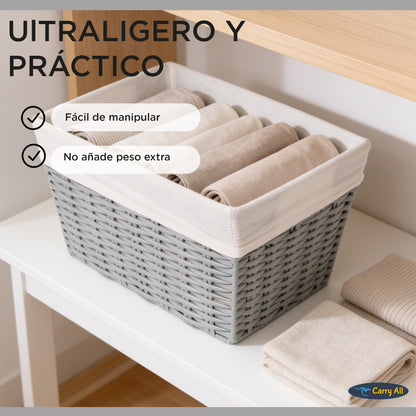 Canasto Cesta Organizadora Carry All Estilo Ratán Gris