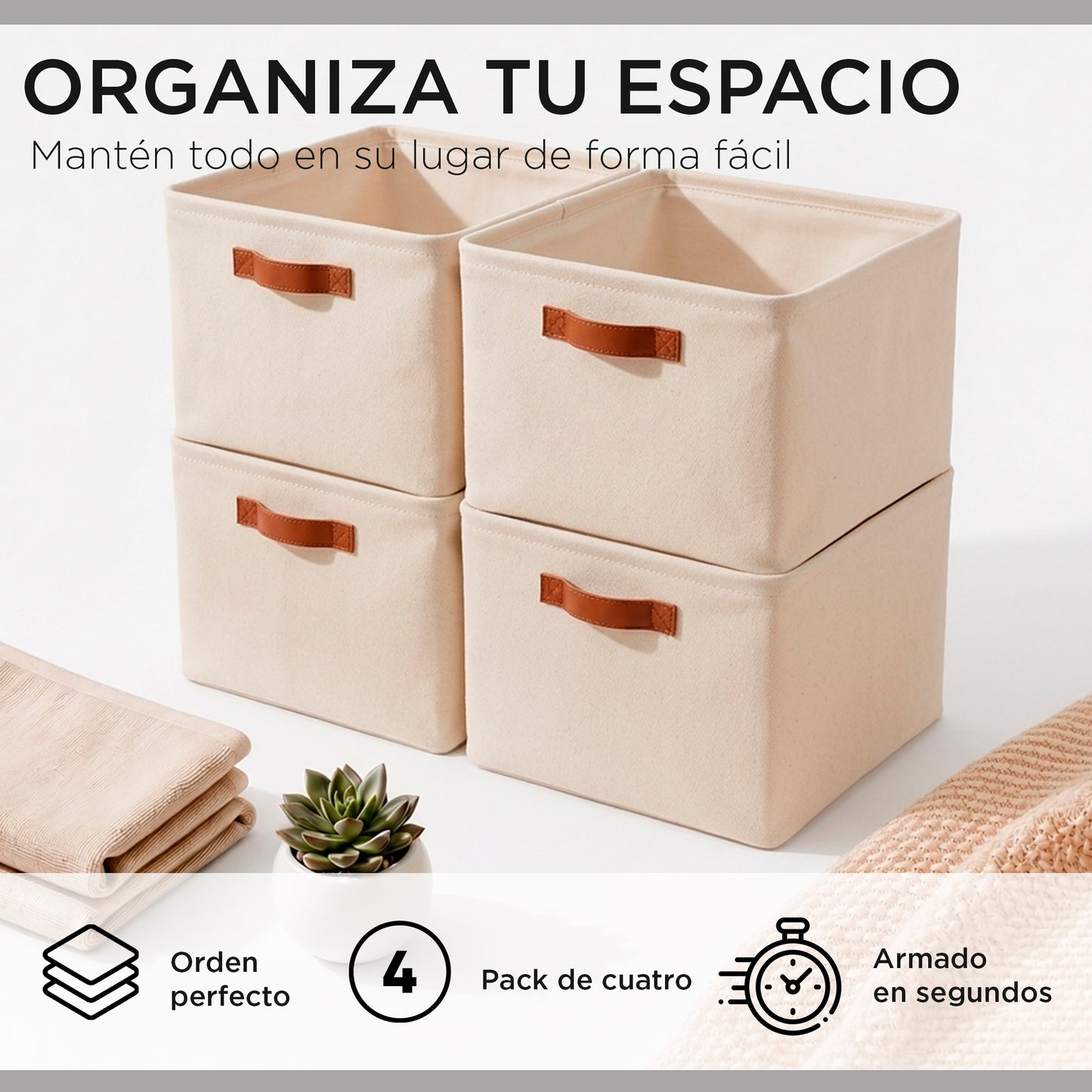 Pack 4 Cestas Organizadoras Plegables Carry All De Lino M