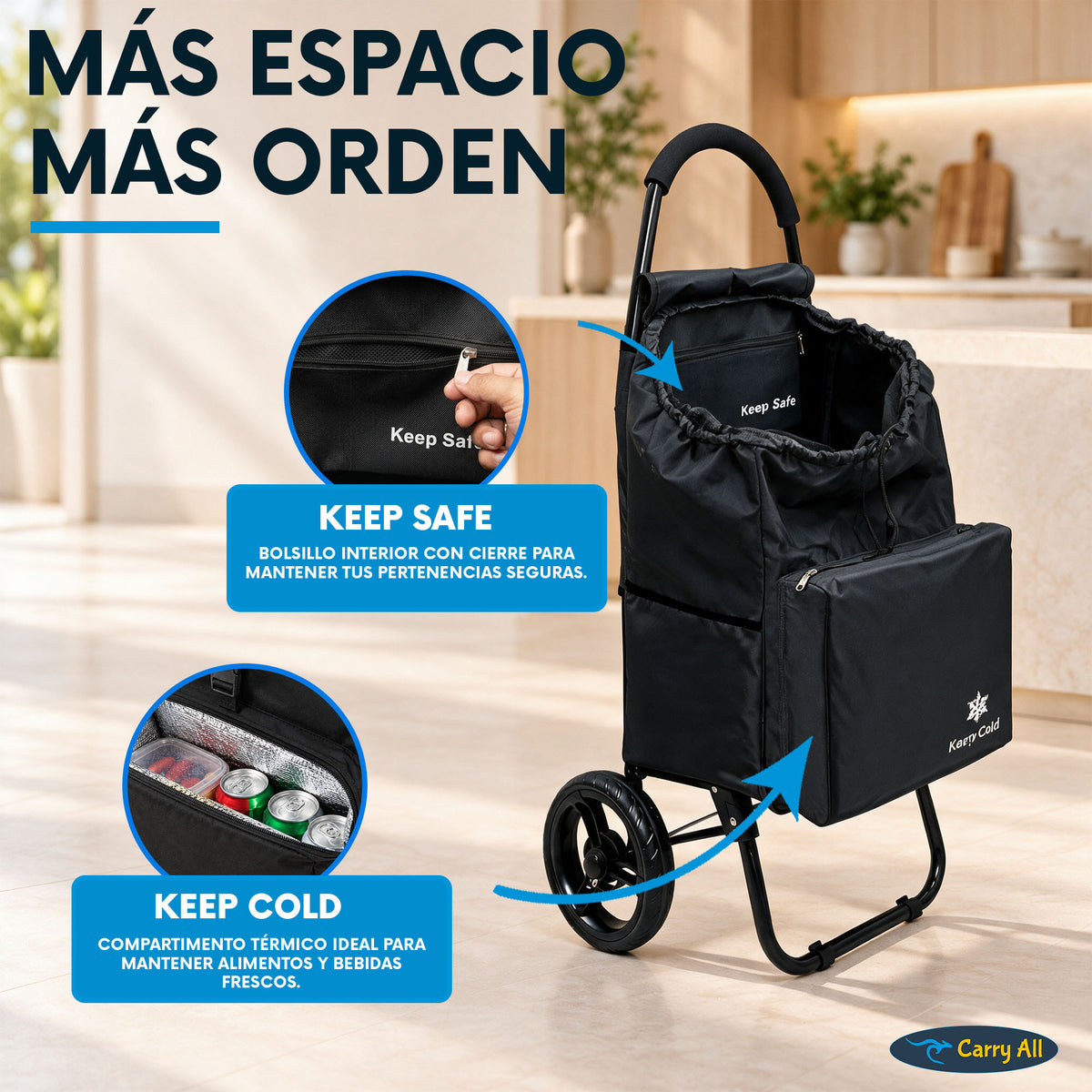 Carrito De Compras Plegable Carry All Sidney 55 Litros Bolsillo Cooler Carro Feria