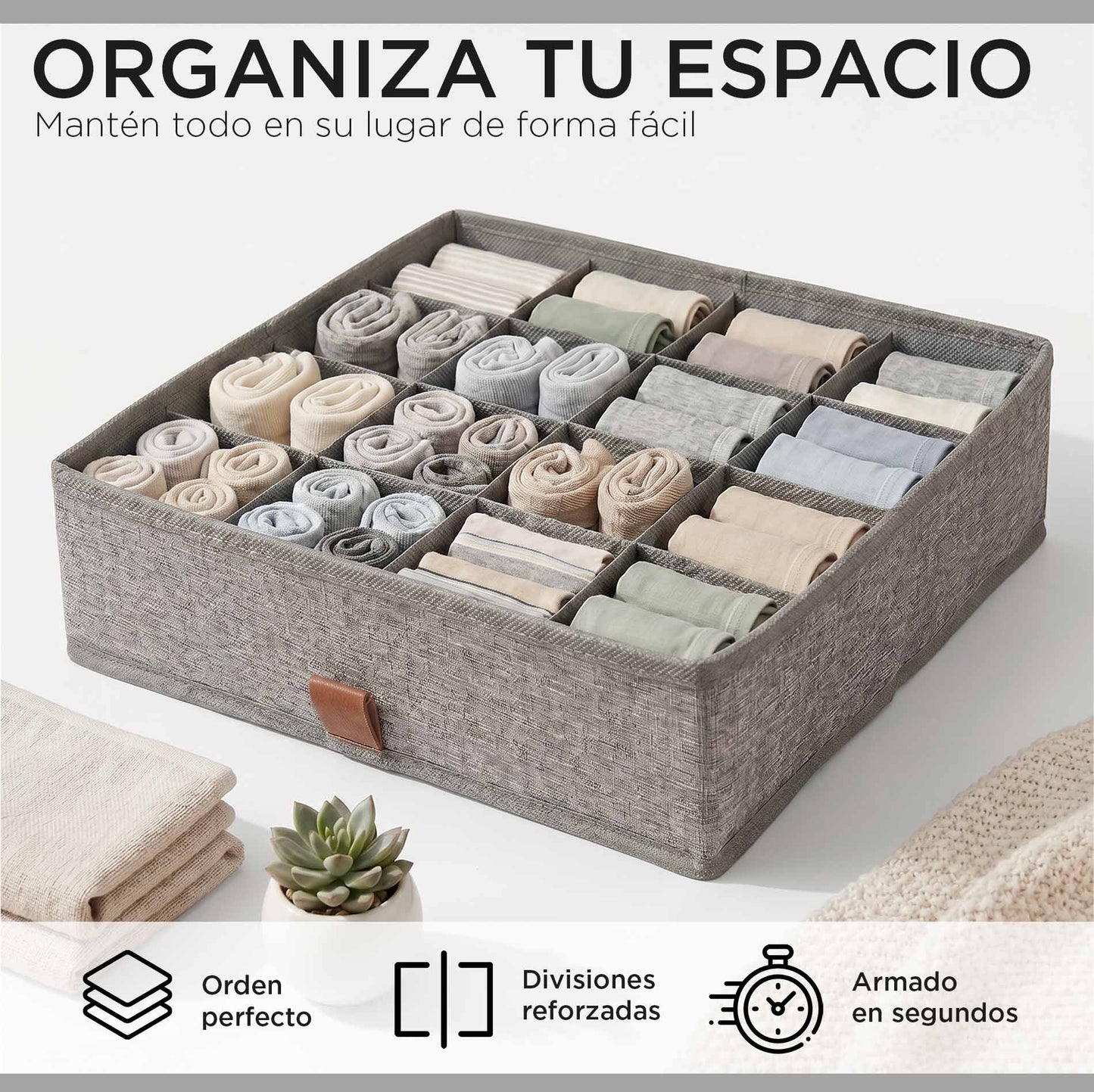 Pack de 3 Cajas Organizadoras Closet Carry All 16 Divisiones Ropa Interior Accesorios Gris
