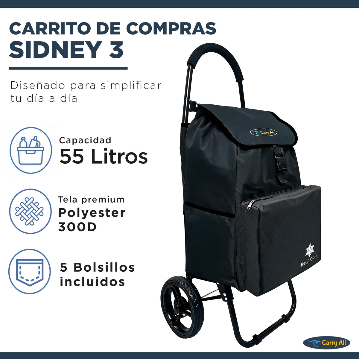 Carrito De Compras Plegable Carry All Sidney 03 55 Lts Bolsillo Cooler