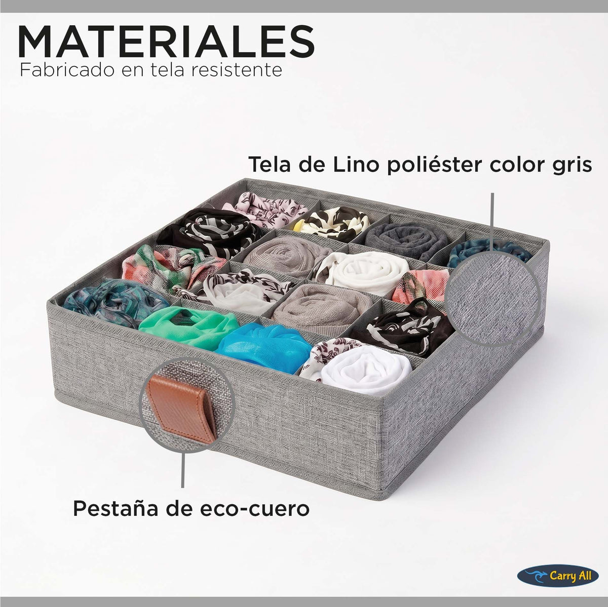 Pack de 3 Cajas Organizadoras Closet Carry All 16 Divisiones Ropa Interior Accesorios Gris